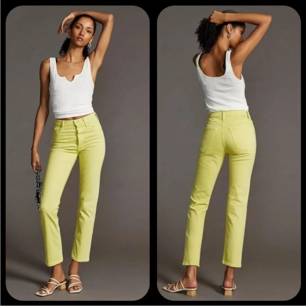 MOTHER Superior The Tomcat straight-leg jeans in The Devil May Care lime green